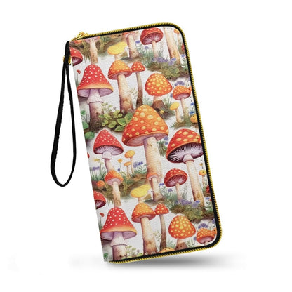 HOTHawaii Totem Flowers PU Leather Ladies Wallet Wristlet, Tropical Hawaiian Tiki Art Zip Around Wallets for Women, Brown Large Capacity Card Holder Organizer