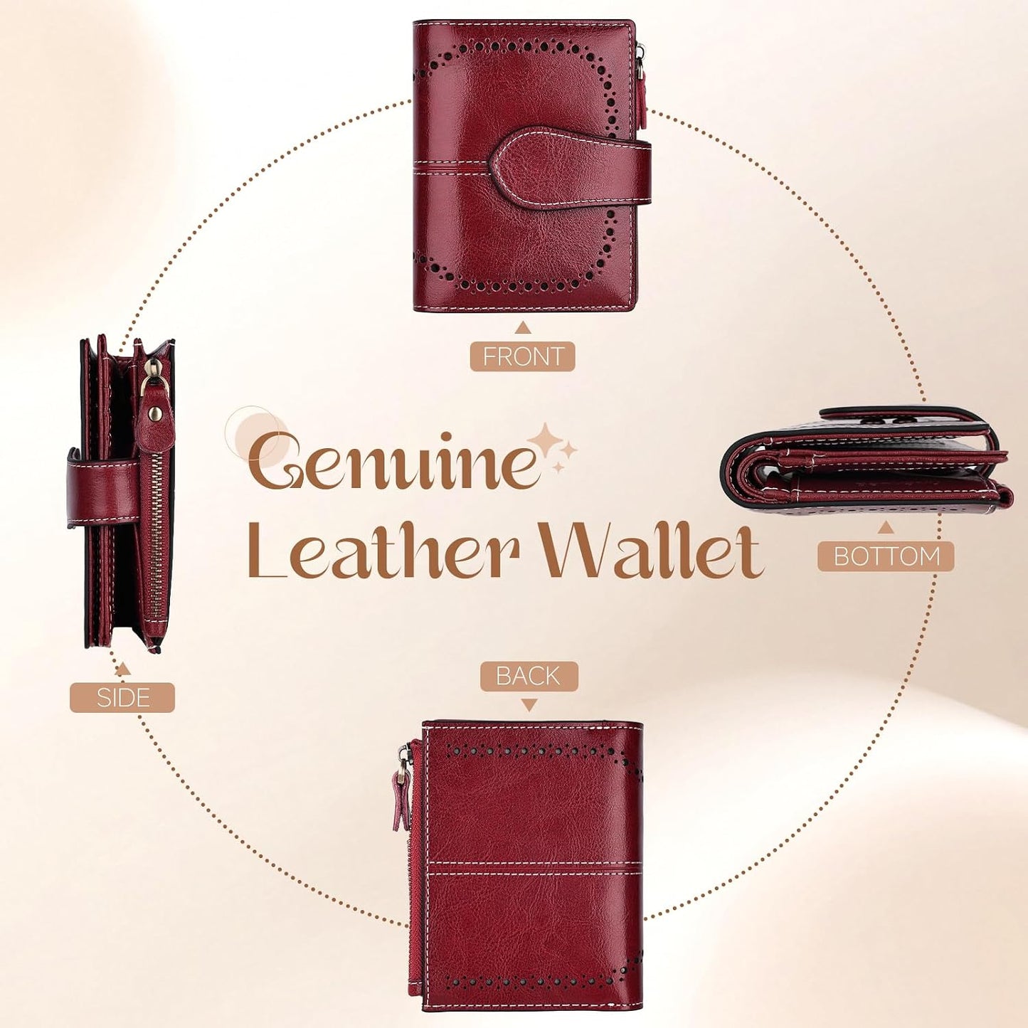 HOTGenuine Leather Wallets for Women RFID Protective Coin Purse Red | Credit Card Holder, with Coin Pocket, 16 Card Slots, 2 ID Slots, 2 Cash Pocket, Mini, Cute
