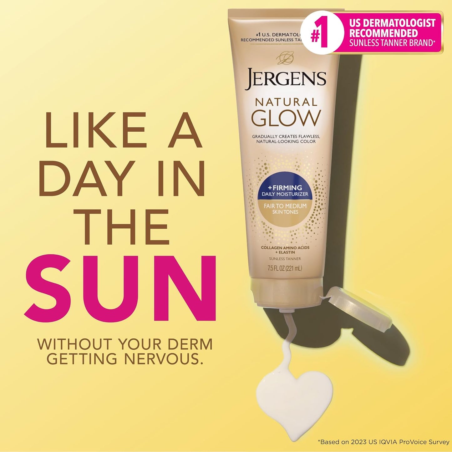 HOTJergens Natural Glow +Firming Self Tanner Lotion Fair to Medium, 7.5 oz | Sunless Tanning Moisturizer, Collagen and Elastin Formula, Reduces Cellulite, Gradual Glow, Fair to Medium Skin Tone