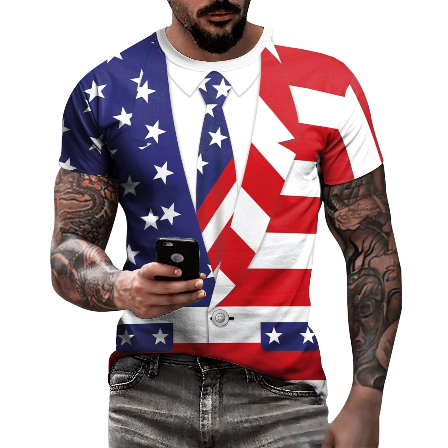 HOTEciodci Men's American USA Flag Patriotic T-Shirts 4th of July Shirts US Eagle Flag Soft Summer Short Sleeve Shirt for Men