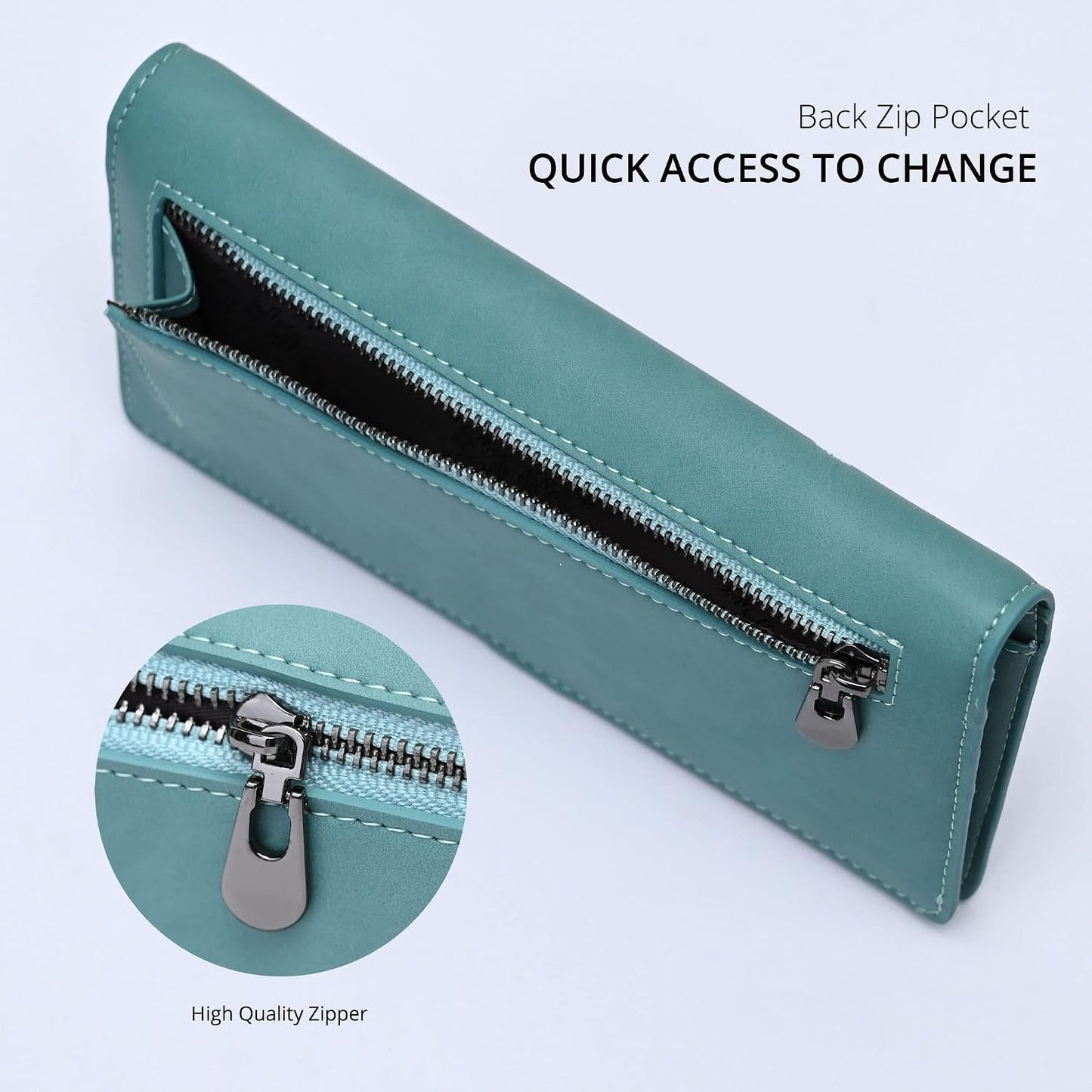 HOTAlldaily Ultra Slim Thin Women Wallet RFID Blocking Credit Card Holder Bifold Long Ladies Billfold (Purist Blue)
