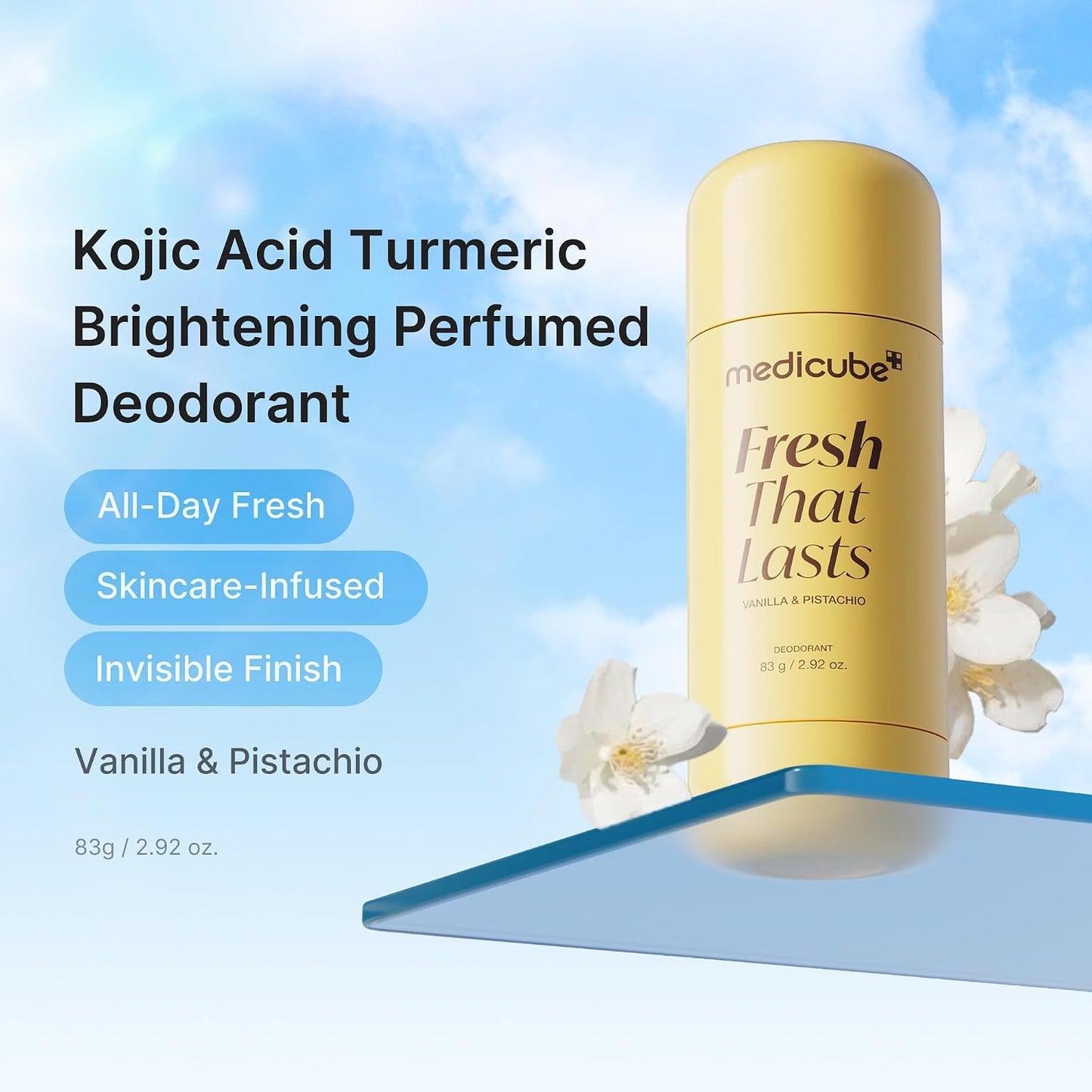 HOTmedicube Kojic Acid & Turmeric Aluminum-Free Deodorant for Women & Men | Vanilla & Pistachio Perfumed Stick - All-Day Odor Protection, Underarm Brightening Care, Korean Skincare, 2.92 oz.