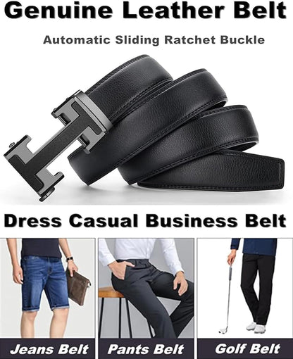 HOTMen's Leather Belt Ratchet Belt Dress with Premium Leather Slide Belt with Easier Adjustable Automatic Buckle Casual Accessories for Every Occasion (49in)