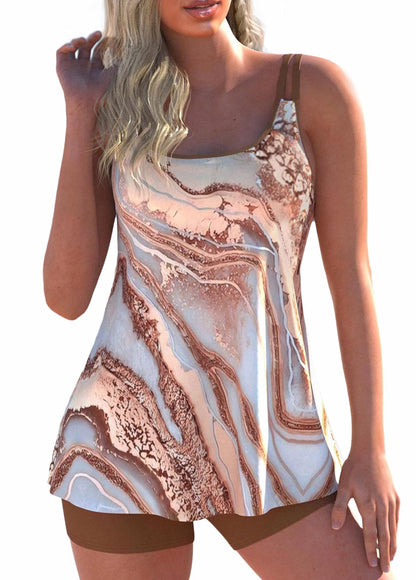 HOTROSEWE 2025 Tankini Swimsuits for Women, Two Piece Bathing Suits with Shorts, Modest Tank Top Swim Dress