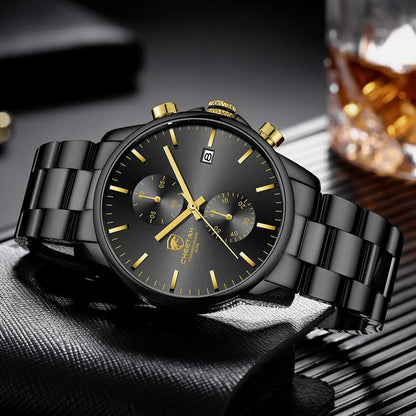 HOTGOLDEN HOUR Fashion Business Mens Watches with Stainless Steel Waterproof Chronograph Quartz Watch for Men, Auto Date