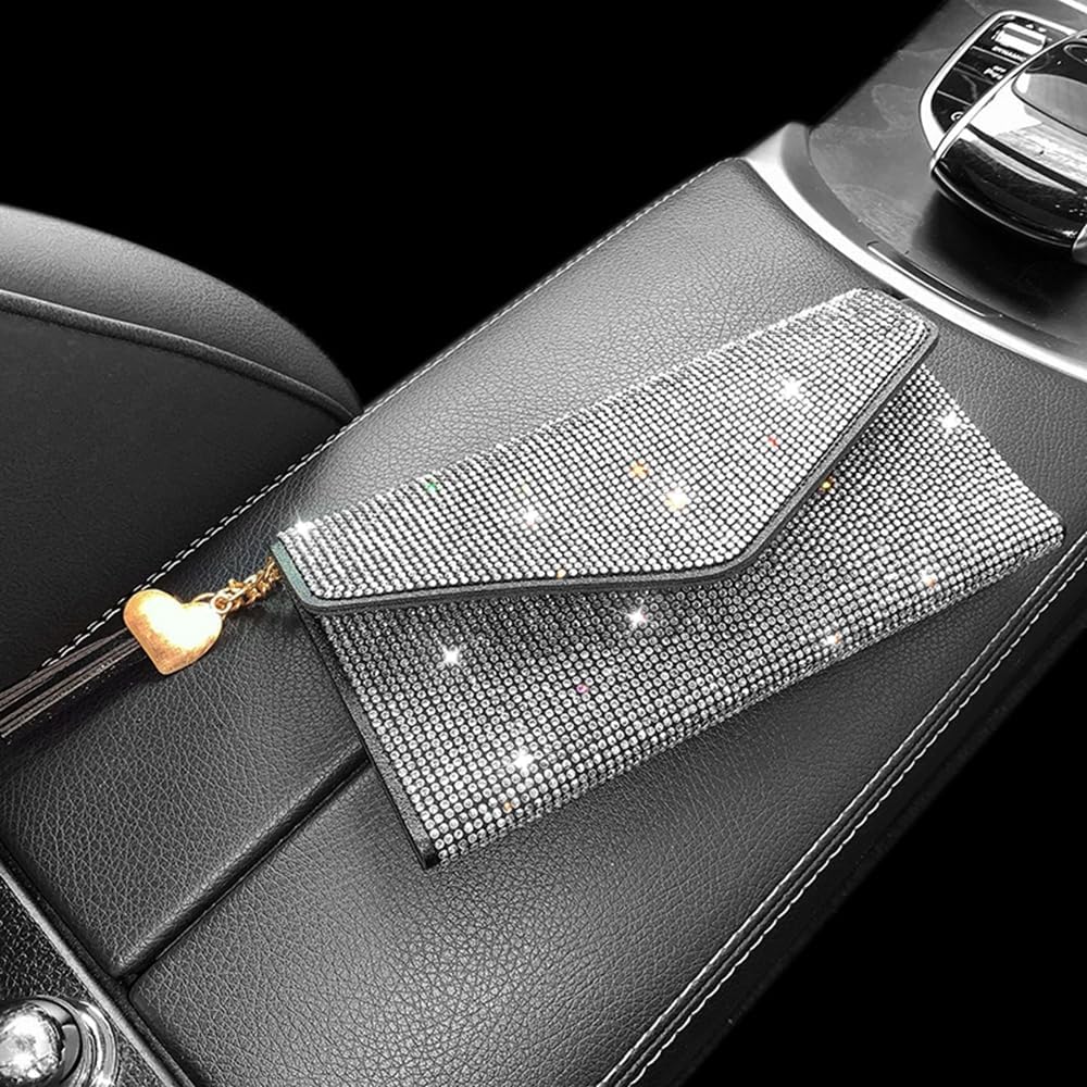 HOTBling Crystal Rhinestones Leather Pocket Card Case Wallet Organizer with Zipper Multifunctional Large Capacity Shining for Women Girls (White)