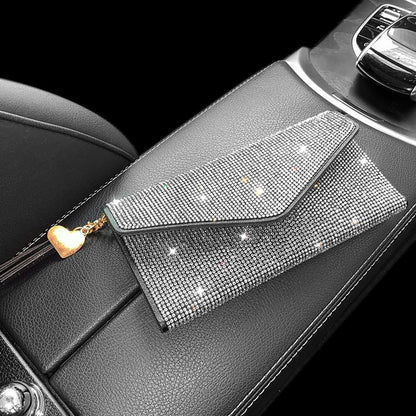 HOTBling Crystal Rhinestones Leather Pocket Card Case Wallet Organizer with Zipper Multifunctional Large Capacity Shining for Women Girls (White)