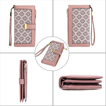 HOTGosect Women Floral Leather Wallet Large Capacity RFID Blocking Designer Trifold Card Holder with ID Window Coin Pockets Wristlet