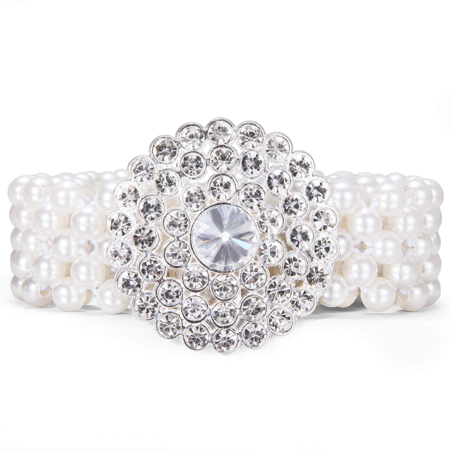 HOTDubulle Women's Pearl Belt Elastic White Waist Chain for Bridal Dress | Plus Size Belts Ivory Beige Silver Pearl Rhinestone Buckle Formal Wedding Ladies