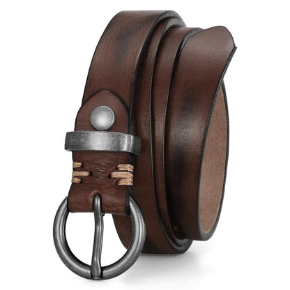 HOTSANSTHS Womens Genuine Leather Belts for Jeans Pants Trendy Vintage Thin Leather Belt Gold Buckle Ladies Skinny Waist Belt