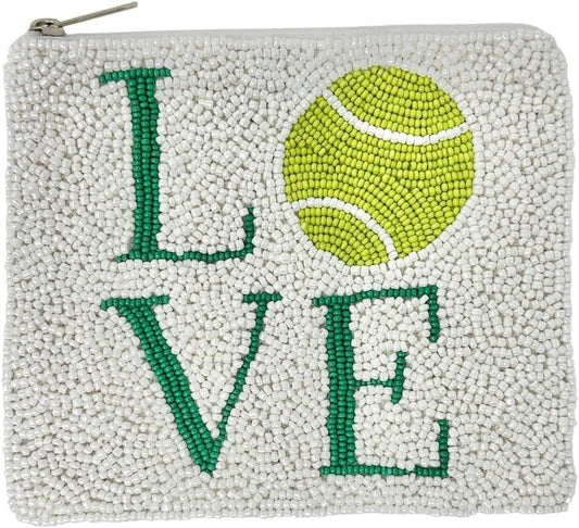 HOTLOVE TENNIS Beaded Pouch, Coin Pouch, Tennis Purse, White Tennis Beaded Coin Pouch, Small Wallets for Her
