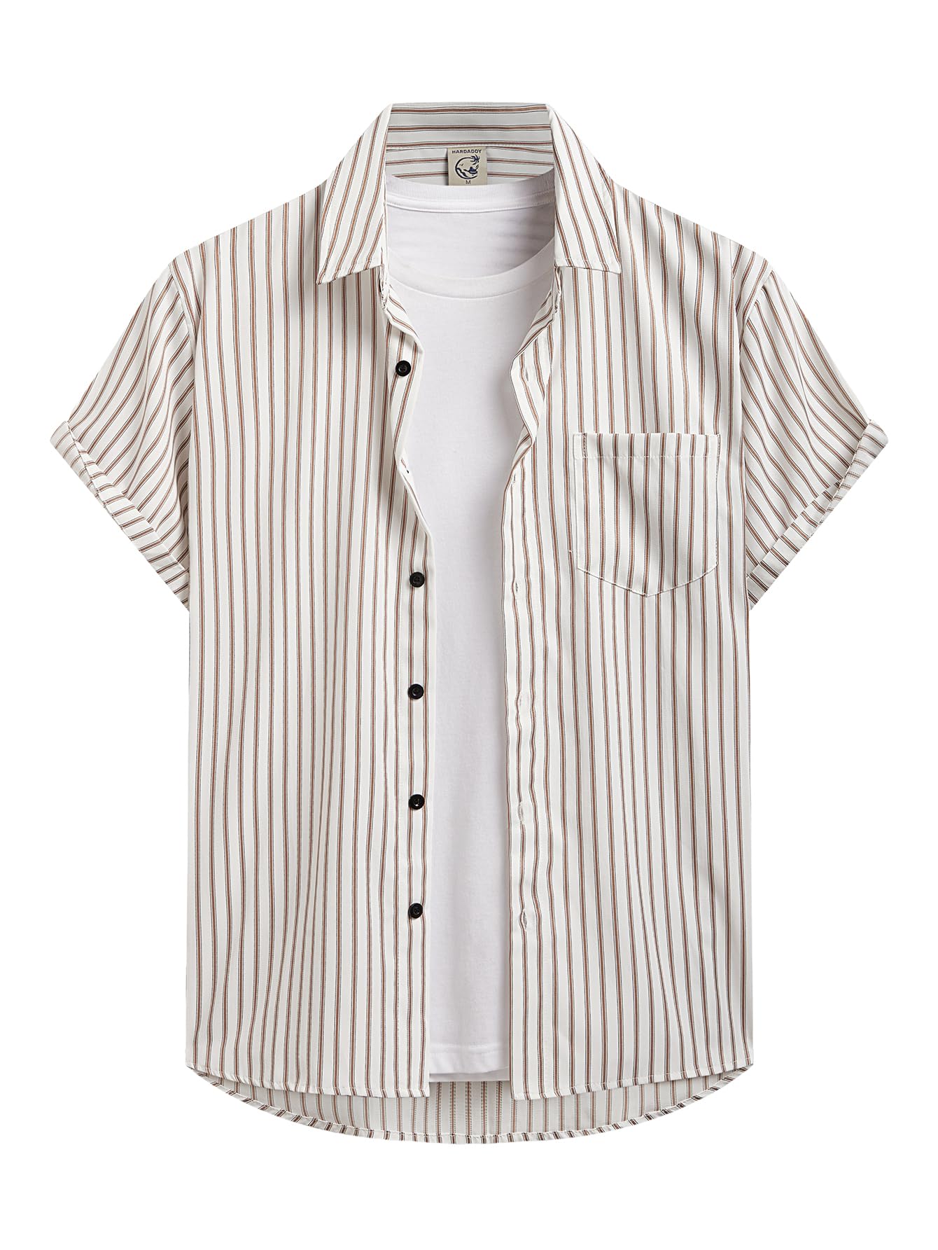 HOTHardaddy Men's Casual Striped Shirts Button Down Short Sleeve Blouse Summer Hawaiian Shirt