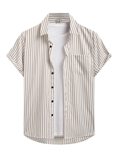 HOTHardaddy Men's Casual Striped Shirts Button Down Short Sleeve Blouse Summer Hawaiian Shirt