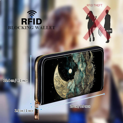 HOTWomens Wallet, Large Capacity RFID Blocking PU Leather Wristlet Wallets for Women Ladies Men Credit Card Holder Zipper Wallet Phone Holder Clutch Travel Purse, Art Moon Starry Night