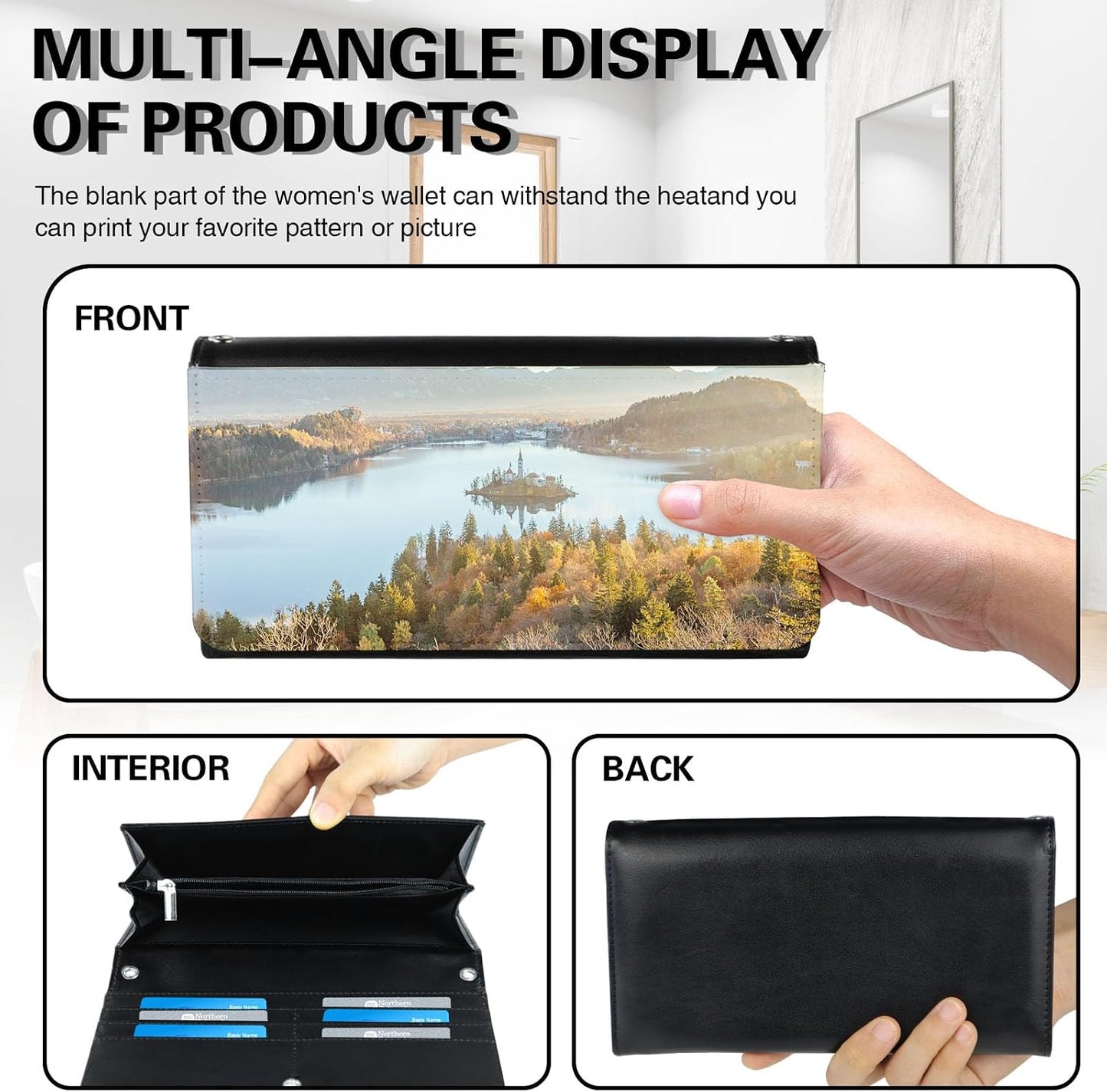 HOT2pcs Sublimation Heat Transfer Wallet Blank, Fashion Ladies Leather Wallets, Large Capacity Secure Buckle Leather Clutch Wallet, DIY Craft Long Purse for Women Girl Gift (2pcs)