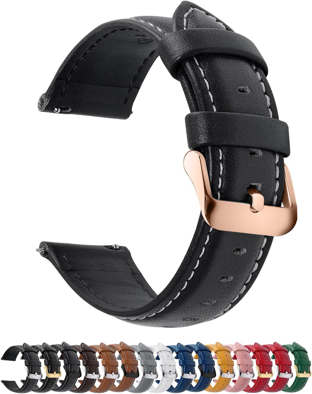 HOTFullmosa Watch Band, Quick Release Leather Watch Strap Compatible with Samsung Galaxy Garmin for Men Women, Replacement Bands Width 12mm 14mm 16mm 18mm 19mm 20mm 21mm 22mm 24mm | Quick Release Replacement Bands with Stainless Steel Metal Clasp, Genuine