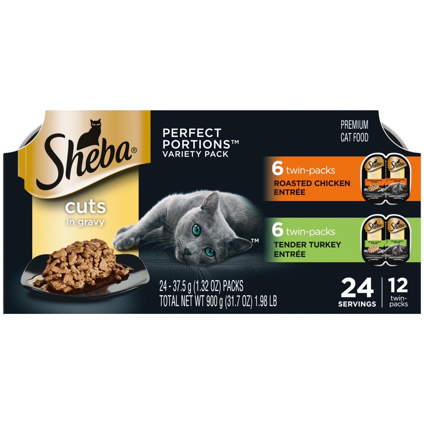 HOTSheba Perfect Portions Cuts Wet Cat Food, Seafood Multipack, 2.6 oz, 24 ct | Grain-free, Sustainable fish, no fillers or artificial flavors, protein-rich, essential vitamins & minerals, twin-pack trays