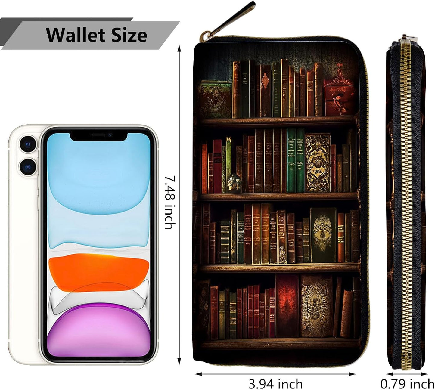 HOTWomen Wallets,Large Capacity Clutch Purse for Women Ladie Men Wallet Clearance Credit Card Holder PU Leather Handbag Clutch Purse-Vintage Bookshelf