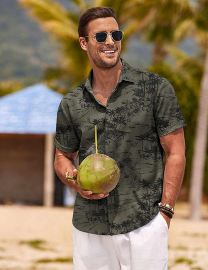 HOTCOOFANDY Men's Linen Shirts Short Sleeve Casual Shirts Button Down Shirt for Men Beach Summer Wedding Shirt