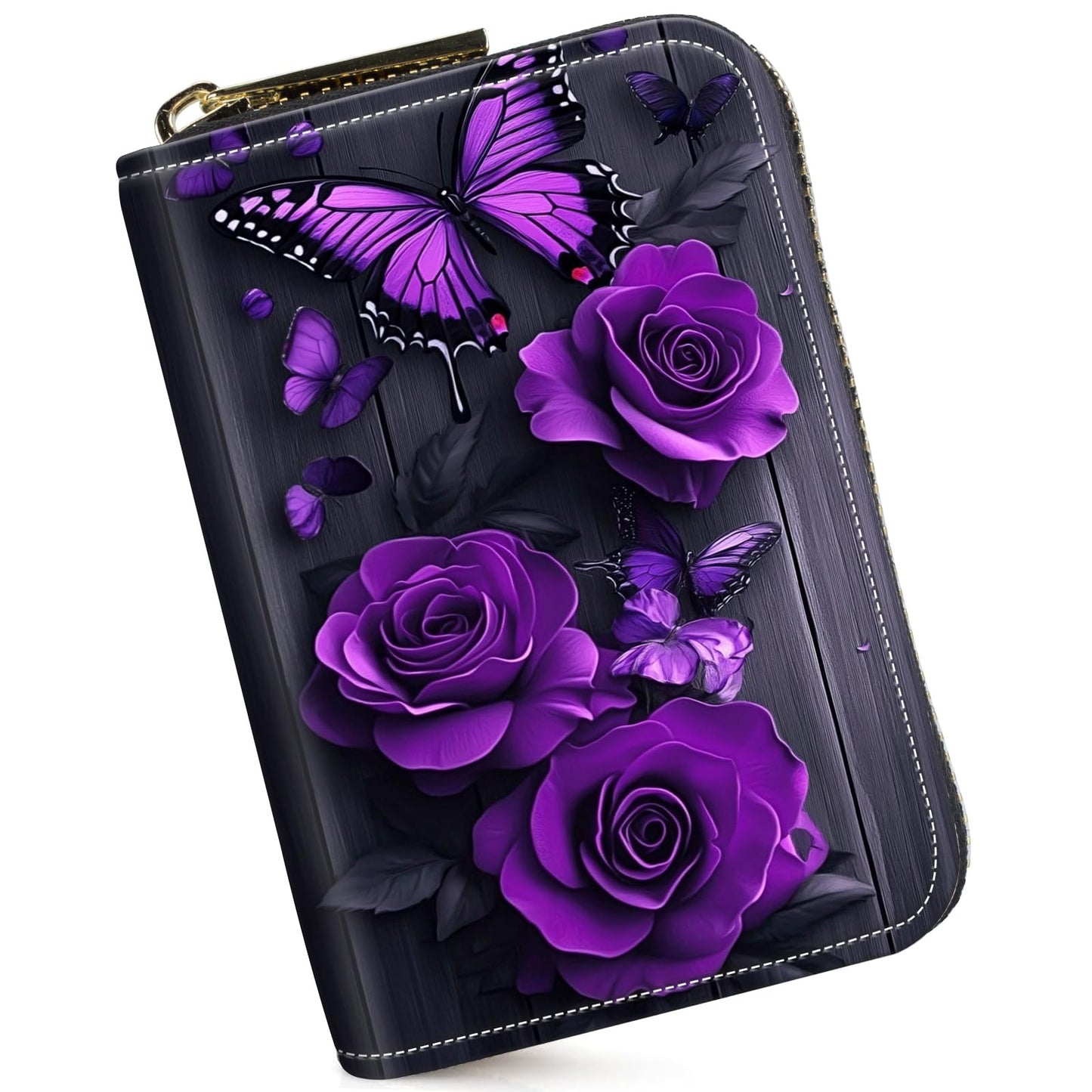 HOTCredit Card Holder for Women Men,RFID Blocking Small Card Case Wallet with Zipper,Leather Pocket Business Card Accordion Wallet-Green Dragonfly