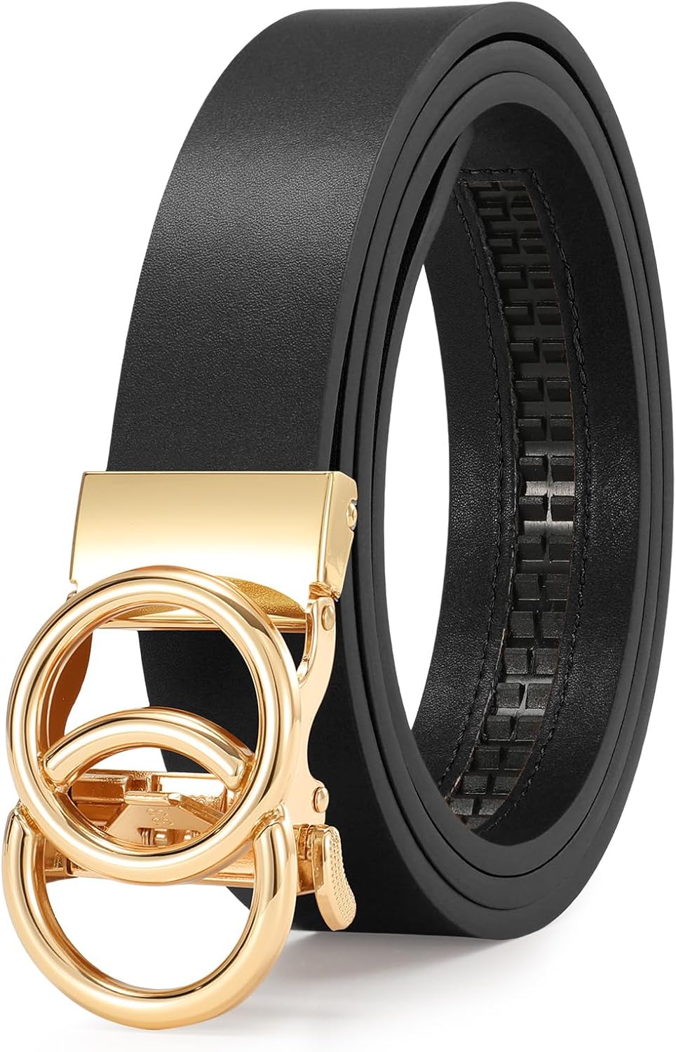 HOTSUOSDEY Womens Ratchet Leather Belt for Jeans Dress Pants Ladies Adjustable No Holes Belt with Automatic Sliding Buckle,1.2"