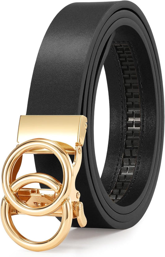 HOTSUOSDEY Womens Ratchet Leather Belt for Jeans Dress Pants Ladies Adjustable No Holes Belt with Automatic Sliding Buckle,1.2"