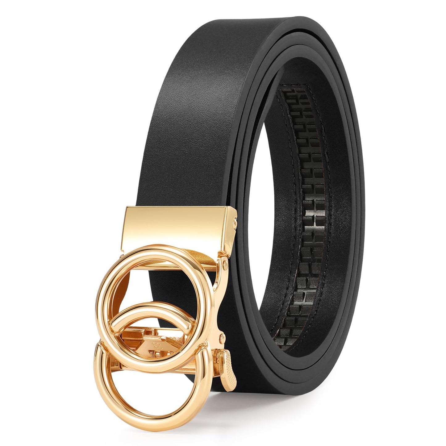 HOTSUOSDEY Womens Ratchet Leather Belt for Jeans Dress Pants Ladies Adjustable No Holes Belt with Automatic Sliding Buckle,1.2"
