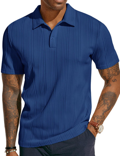 HOTPJ PAUL JONES Mens Polo Shirts Textured Knit Polo Stretchy Regular Fit Collared Golf Shirts