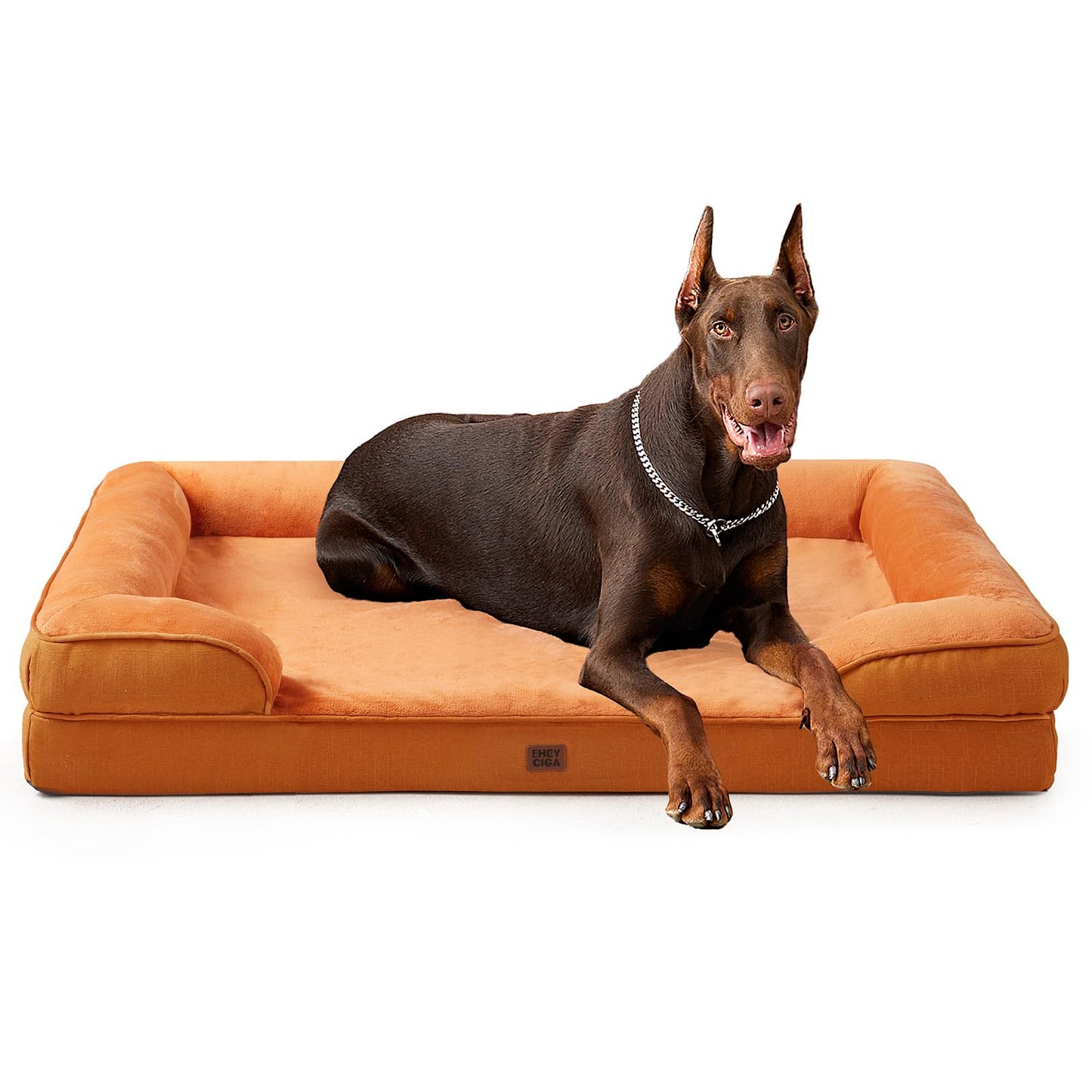 HOTEHEYCIGA Orthopedic Dog Beds for Extra Large Dogs 44x32Inch, Polyurethane Foam XL Pet Bed with Sides, Non-Slip and Egg-Crate Foam Big Dog Couch Bed with Washable Removable Cover, Grey