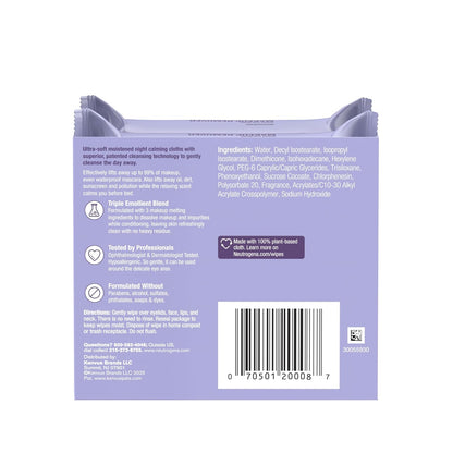 HOTNeutrogena Night Calming Makeup Remover Face Wipes, Nighttime Cleansing Towelettes Remove Sweat, Dirt & Makeup & Calms Skin, Hypoallergenic, 100% Plant Based Cloth, 50 Count (2 Packs of 25)