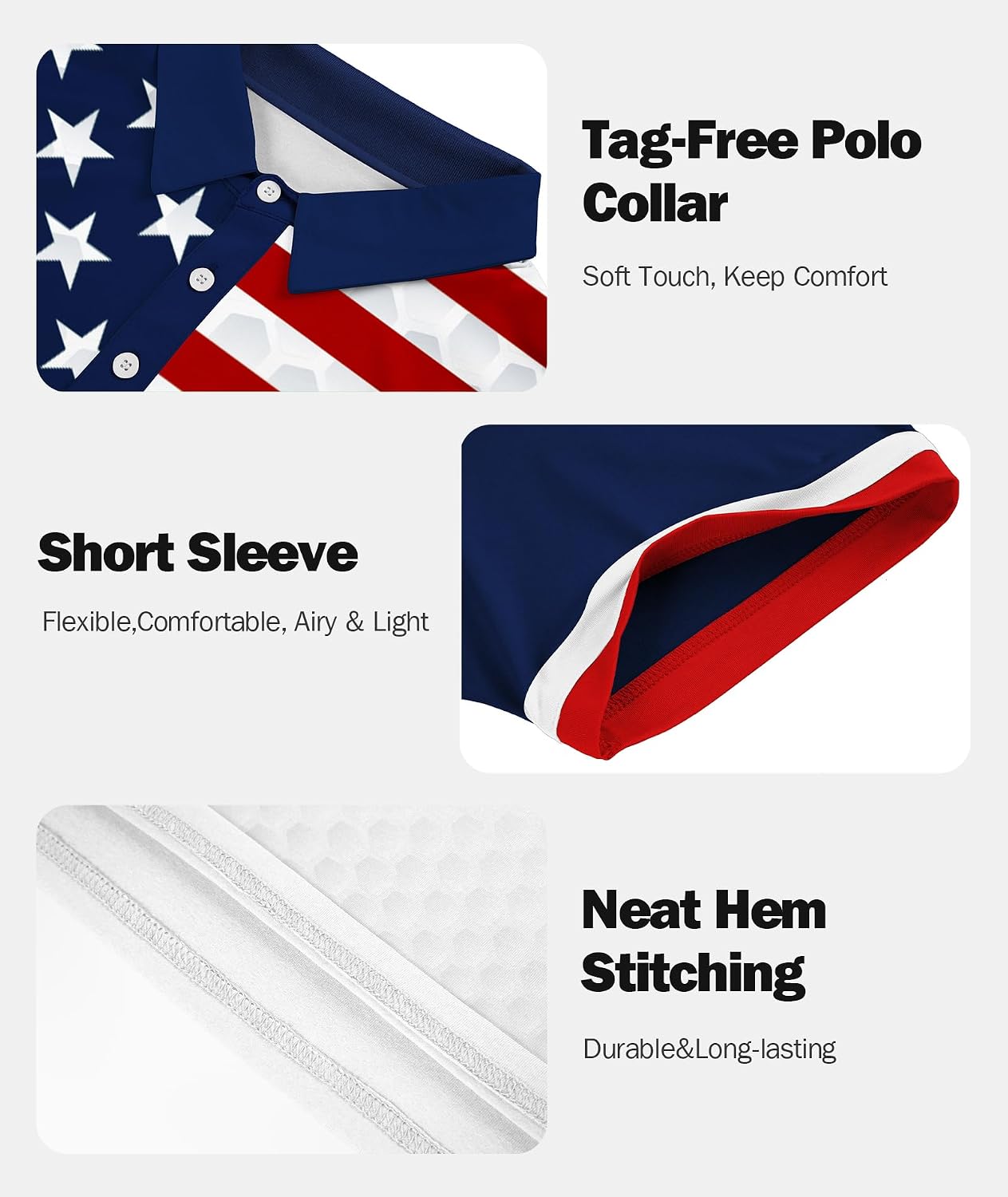 HOTV VALANCH Mens American Falg Polo Shirts Short Sleeve Performance Patriotic Shirt Funny Golf Shirt