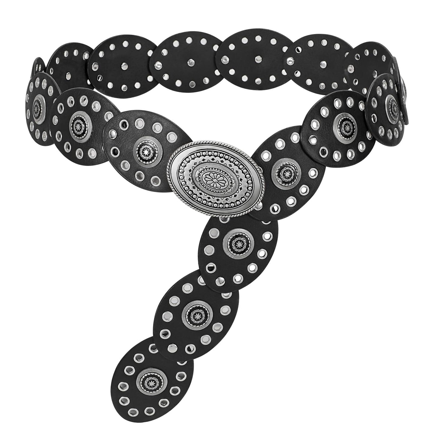HOTLEACOOLKEY Hollow Western Disc Belt for Dress Boho Concho Belt Vintage Country Waist Belts for Women