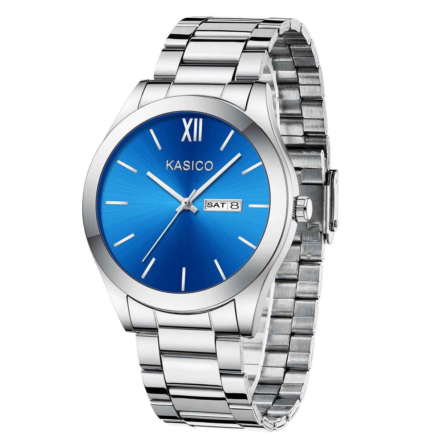 HOTKASICO Men's Watches Analog Dress Watch Minimalist Casual Classic Relojes para Hombres with Day-Date Display Stainless Steel Band Gift for Him (Black Gold Silver Blue)