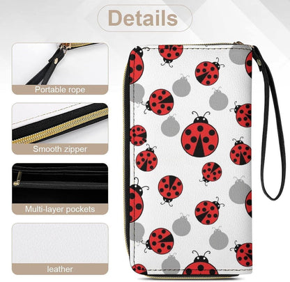 HOTPortable Wallets for Women Ladybugs Cartoon Cute Credit Card Holder with Zipper Slim Compact Cash Organizer Bag Waterproof Pu Leather Clutch with Wrist Strap