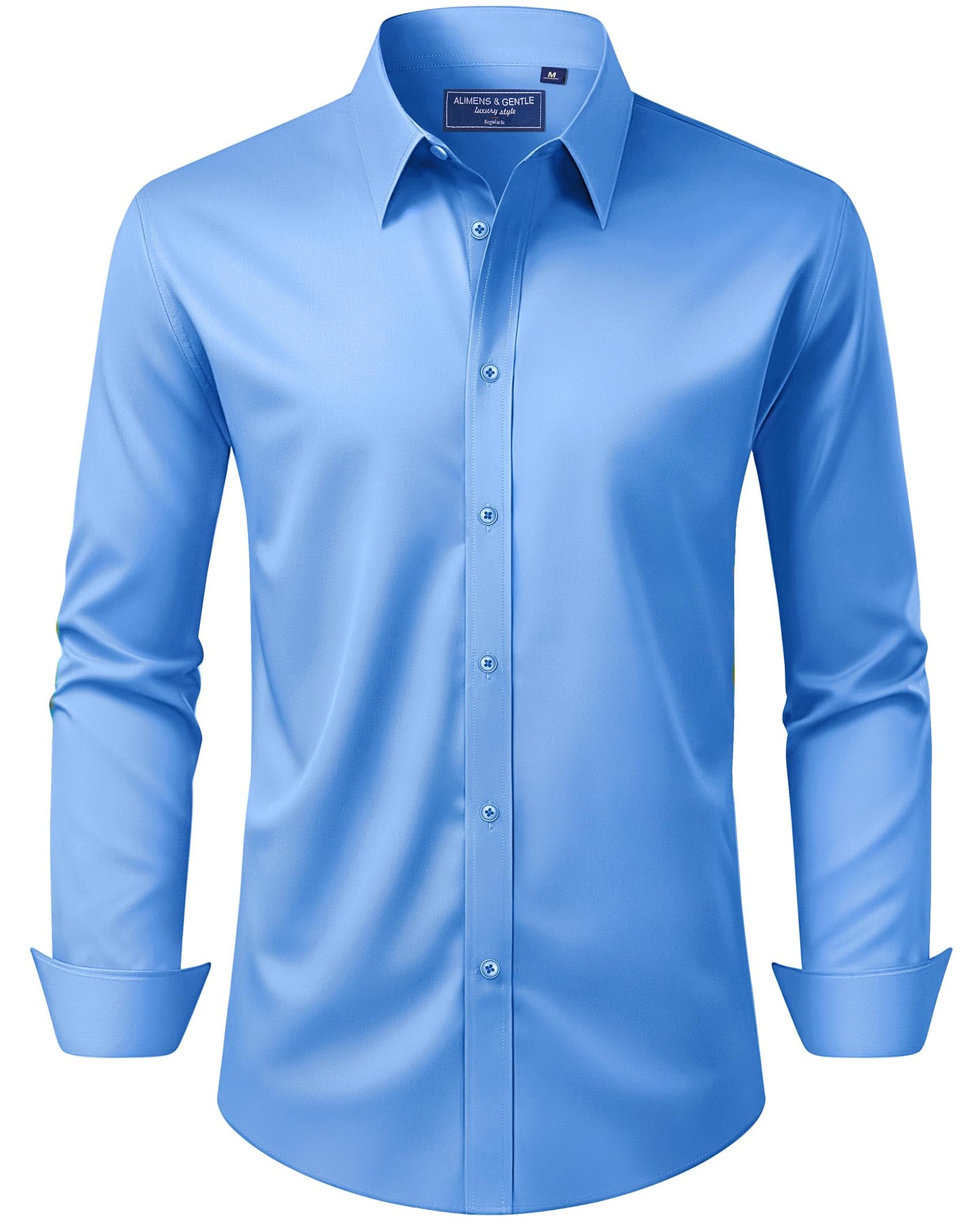 HOTAlimens & Gentle Men's Dress Shirt Regular Fit Stretch Stain Shield Long Sleeve Solid Business Wedding Button Down Shirts