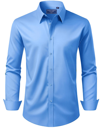 HOTAlimens & Gentle Men's Dress Shirt Regular Fit Stretch Stain Shield Long Sleeve Solid Business Wedding Button Down Shirts