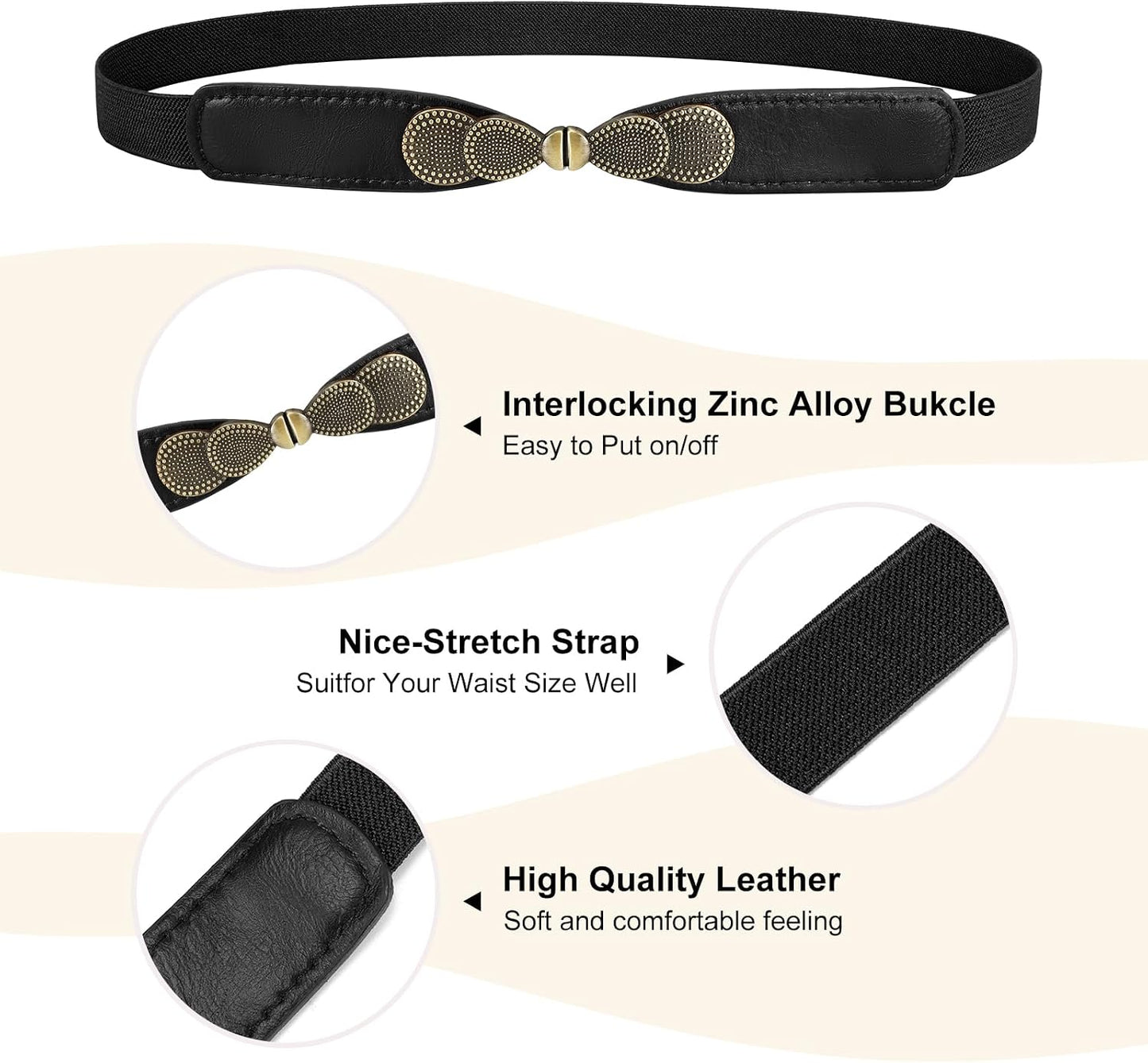 HOTJASGOOD Women Skinny Elastic Stretch Belt for Dresses Retro Ladies Waist Vintage Thin Belt