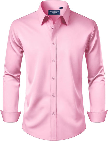 HOTAlimens & Gentle Men's Dress Shirt Regular Fit Stretch Stain Shield Long Sleeve Solid Business Wedding Button Down Shirts