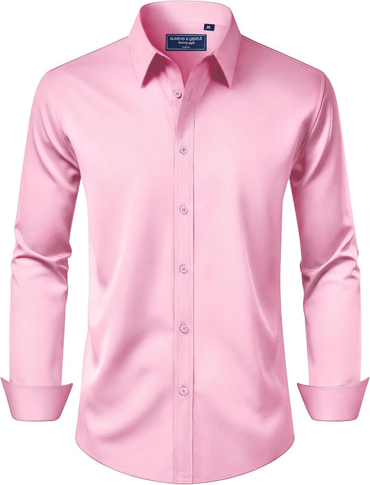 HOTAlimens & Gentle Men's Dress Shirt Regular Fit Stretch Stain Shield Long Sleeve Solid Business Wedding Button Down Shirts
