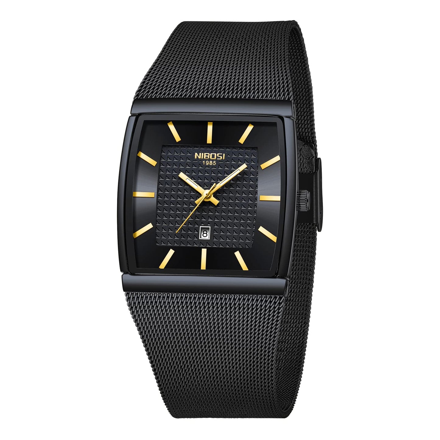 HOTNIBOSI Men Watches Square Analog Quartz Stainless Steel Watches for Men Mesh Strap Waterproof Business Military Sport Wrist Watch with Date