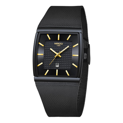 HOTNIBOSI Men Watches Square Analog Quartz Stainless Steel Watches for Men Mesh Strap Waterproof Business Military Sport Wrist Watch with Date
