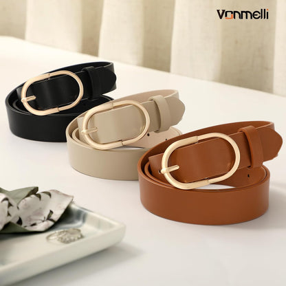 HOTVONMELLI 3 Pack Women's Belts for Jeans Pants Fashion Gold Buckle Ladies Dress Belt