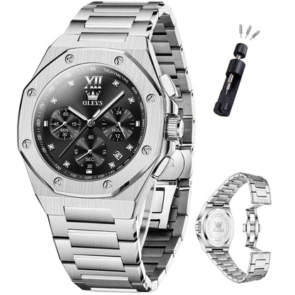HOTOLEVS Mens Watches Octagonal Luxury Stainless Steel Dress Watches for Men Quartz Analog Large Face Luminous Relojes para Hombres