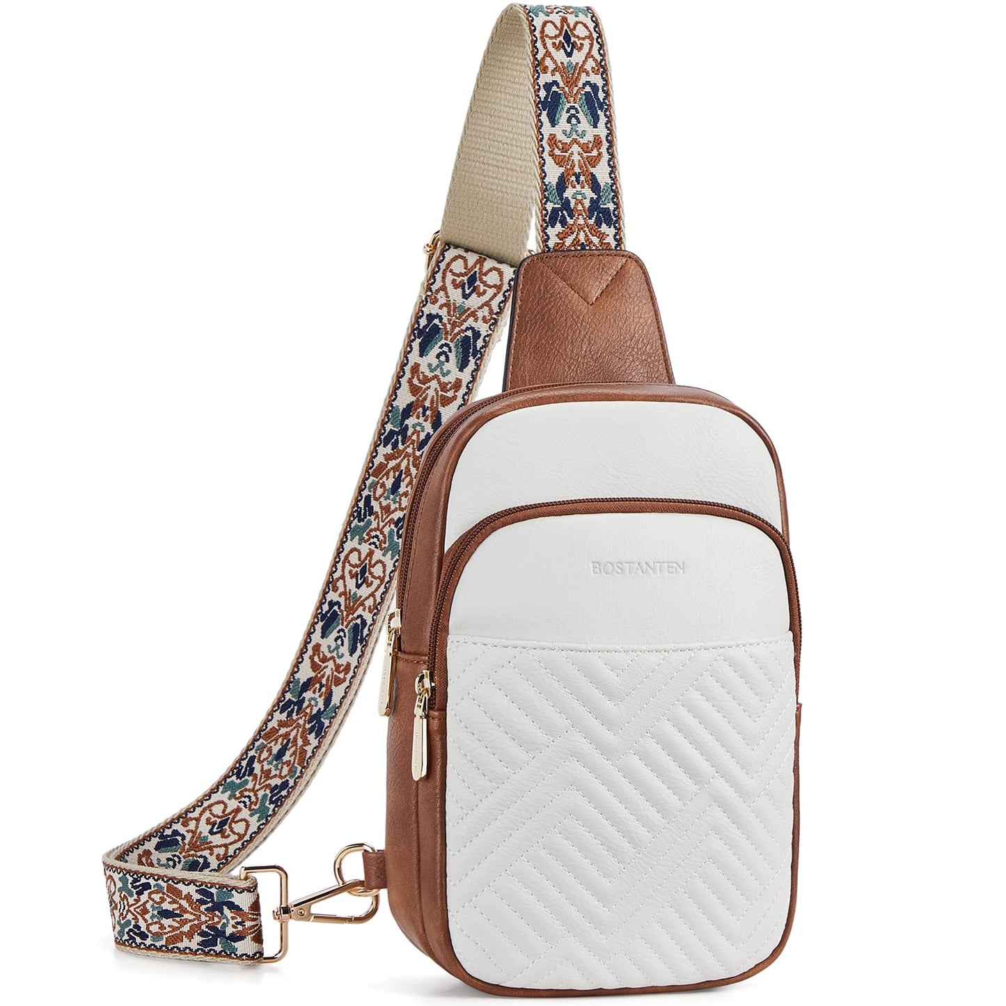 HOTBOSTANTEN Sling Bag Quilted Crossbody Bags for Women Cross Body Purse Leather Fanny Pack with Adjustable Guitar Strap