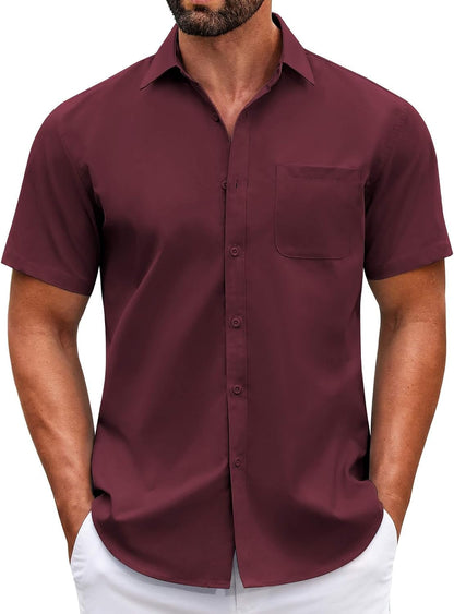 HOTCOOFANDY Mens Short Sleeve Casual Button Down Shirts Summer Untucked Dress Shirts with Pocket