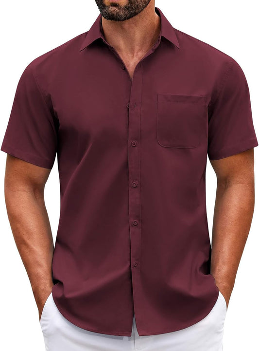 HOTCOOFANDY Mens Short Sleeve Casual Button Down Shirts Summer Untucked Dress Shirts with Pocket