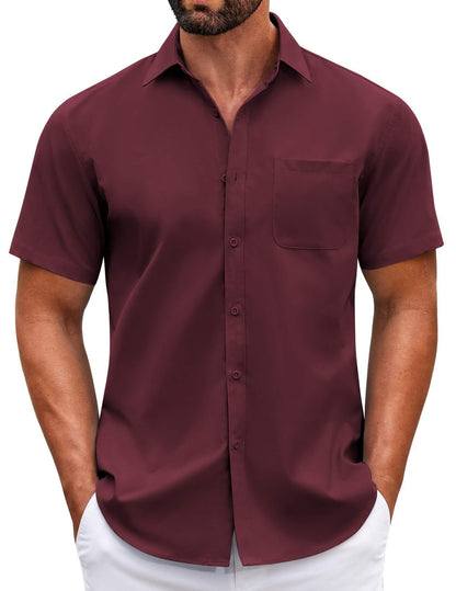 HOTCOOFANDY Mens Short Sleeve Casual Button Down Shirts Summer Untucked Dress Shirts with Pocket