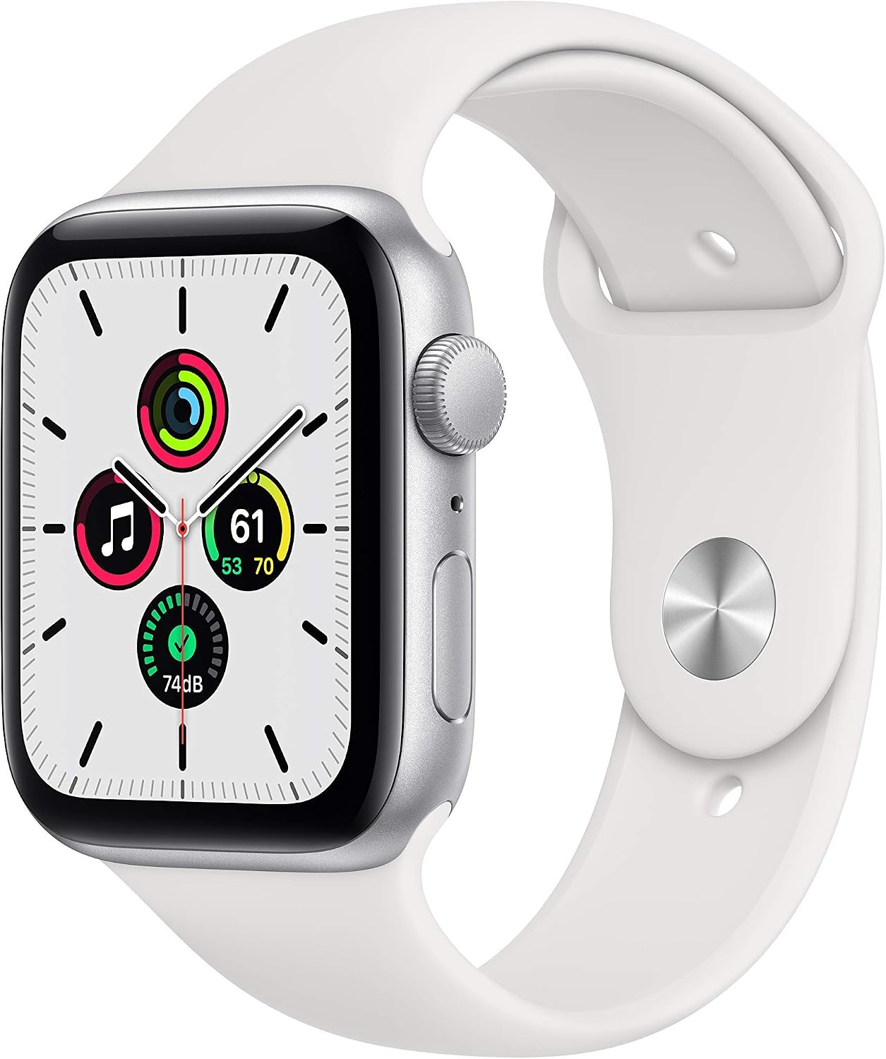 HOTApple Watch SE (GPS, 44mm) - Silver Aluminum Case with White Sport Band (Renewed)
