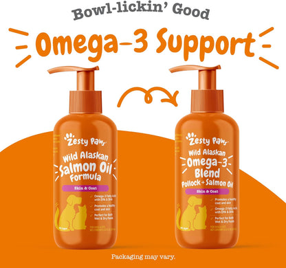 HOTZesty Paws Wild Alaskan Omega-3 Blend Pollock + Salmon Oil for Dogs and Cats- Skin and Coat Support, Omega 3 Supplement for Pets, 8.5oz