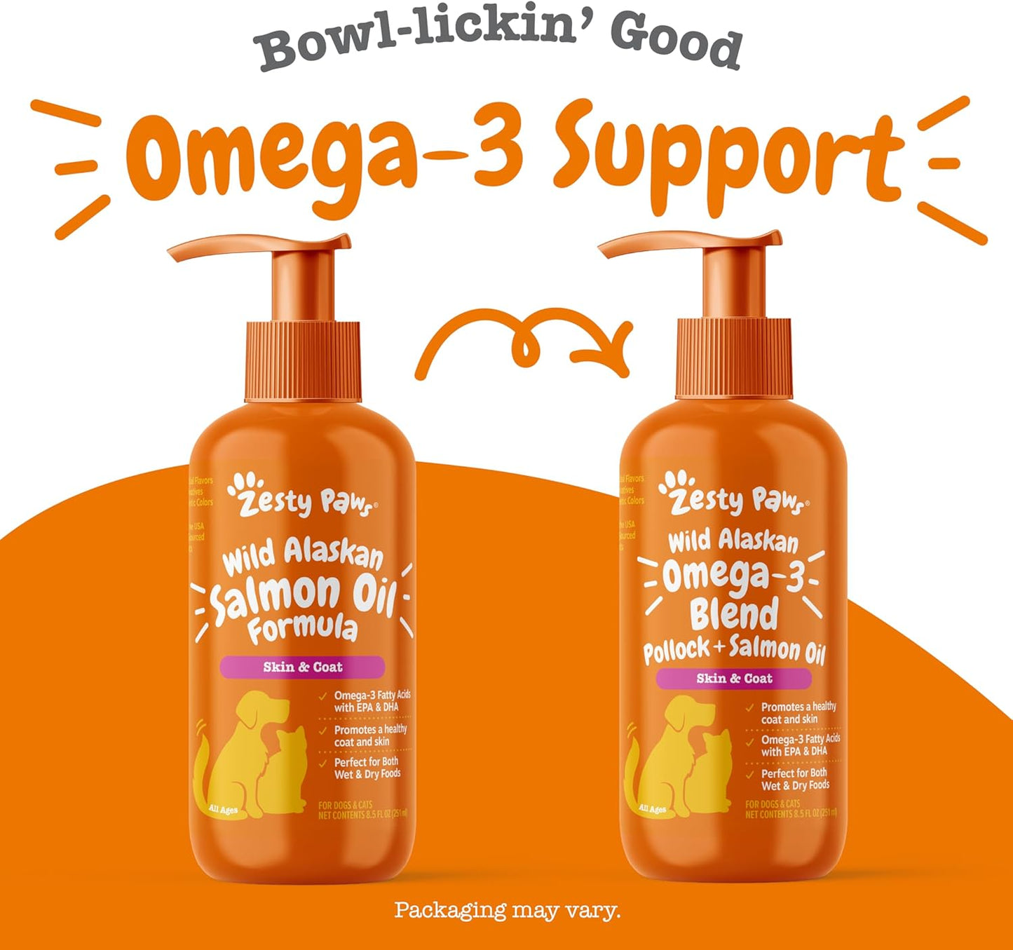 HOTZesty Paws Wild Alaskan Omega-3 Blend Pollock + Salmon Oil for Dogs and Cats- Skin and Coat Support, Omega 3 Supplement for Pets, 8.5oz
